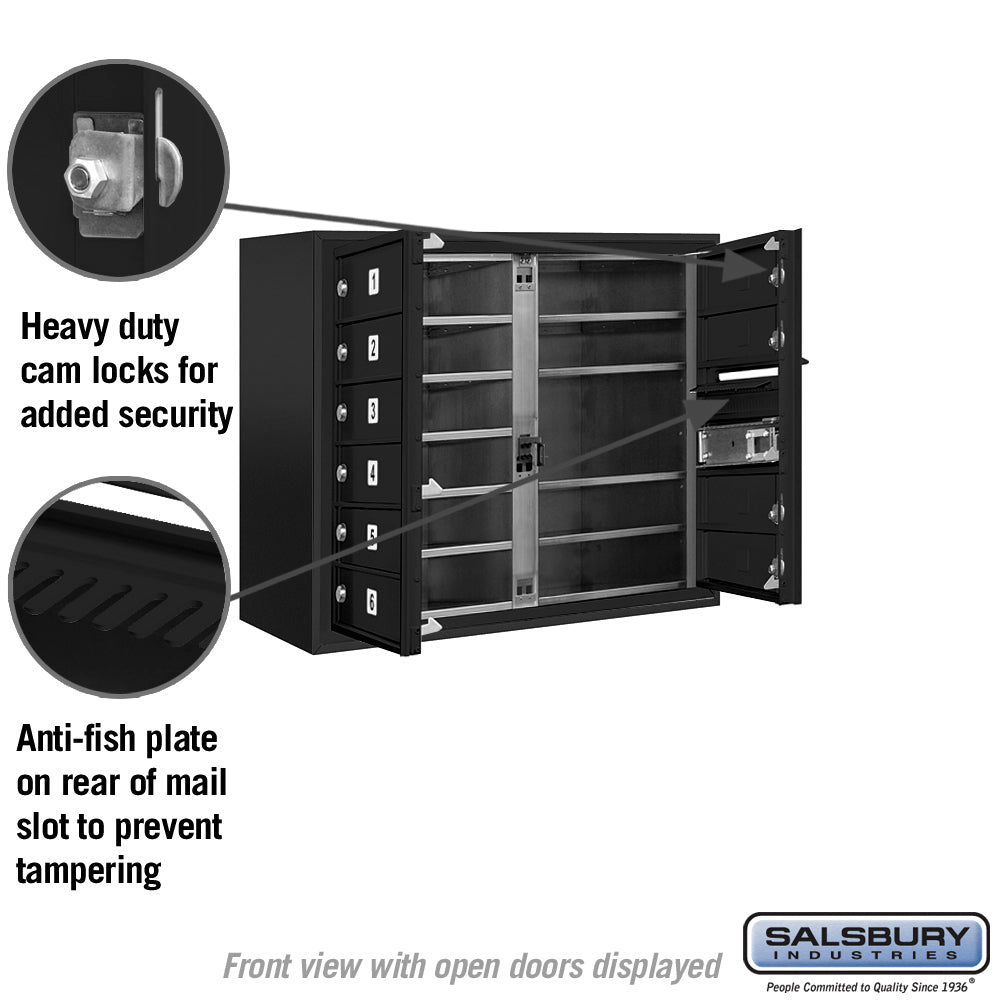 6 Door High Surface Mounted 4C Horizontal Mailbox with 10 Doors in Black with USPS Access