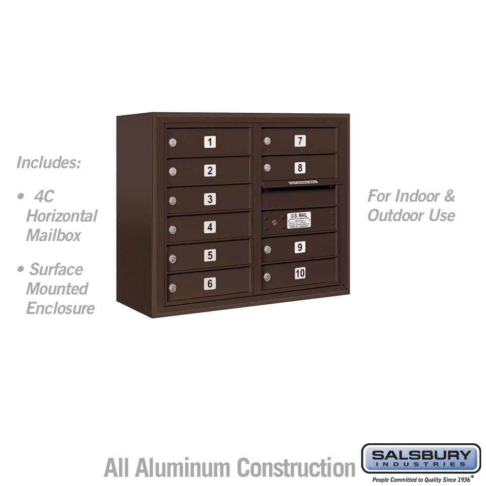 10 Door High Surface Mounted 4C Horizontal Mailbox with Parcel Lockers and USPS Access