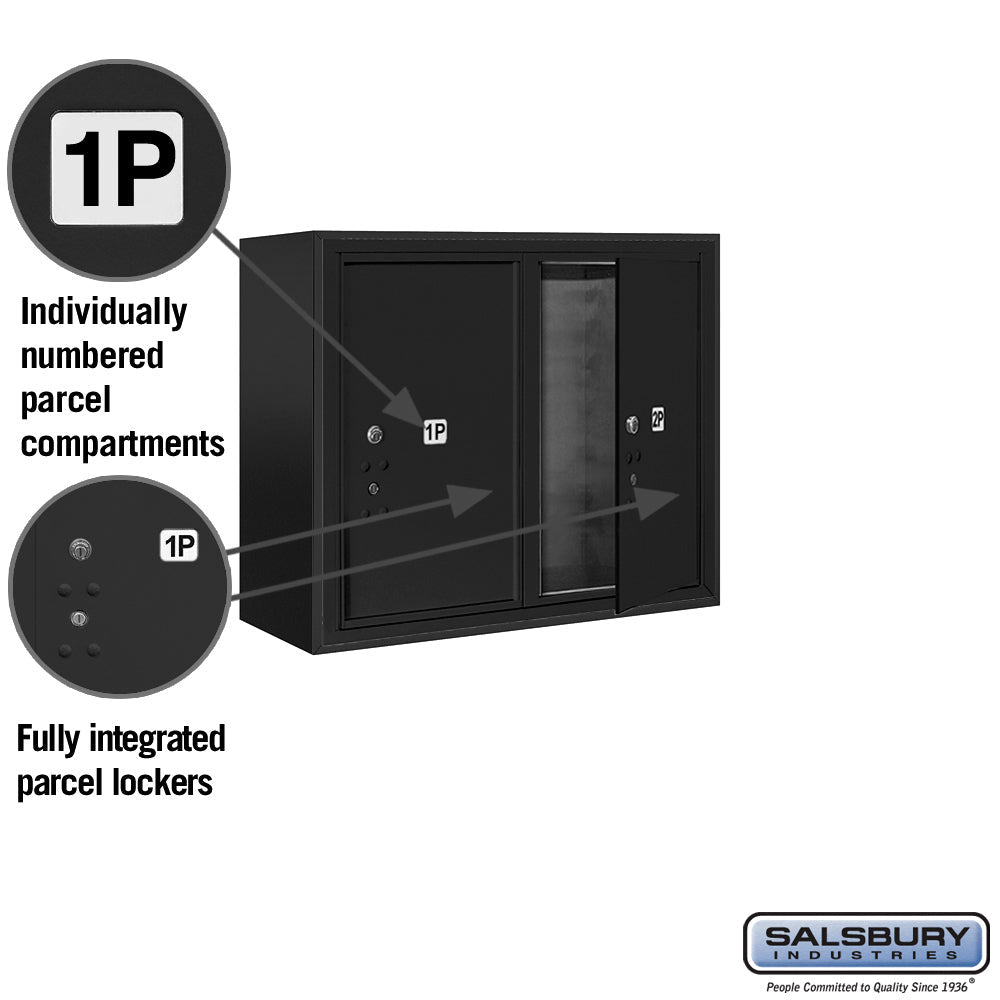 6-Door Surface Mounted Parcel Locker with 2 Parcel Lockers, Black, USPS Access