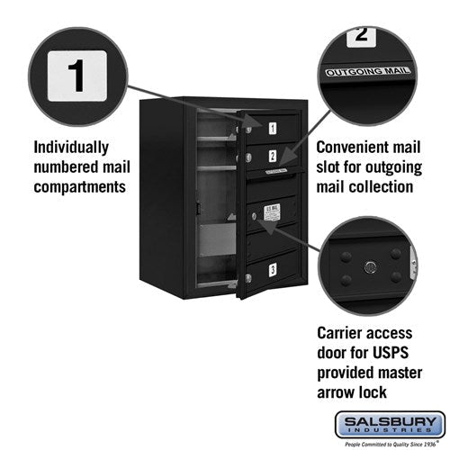 6 Door High Surface Mounted 4C Horizontal Mailbox with 3 Doors in Black with USPS Access