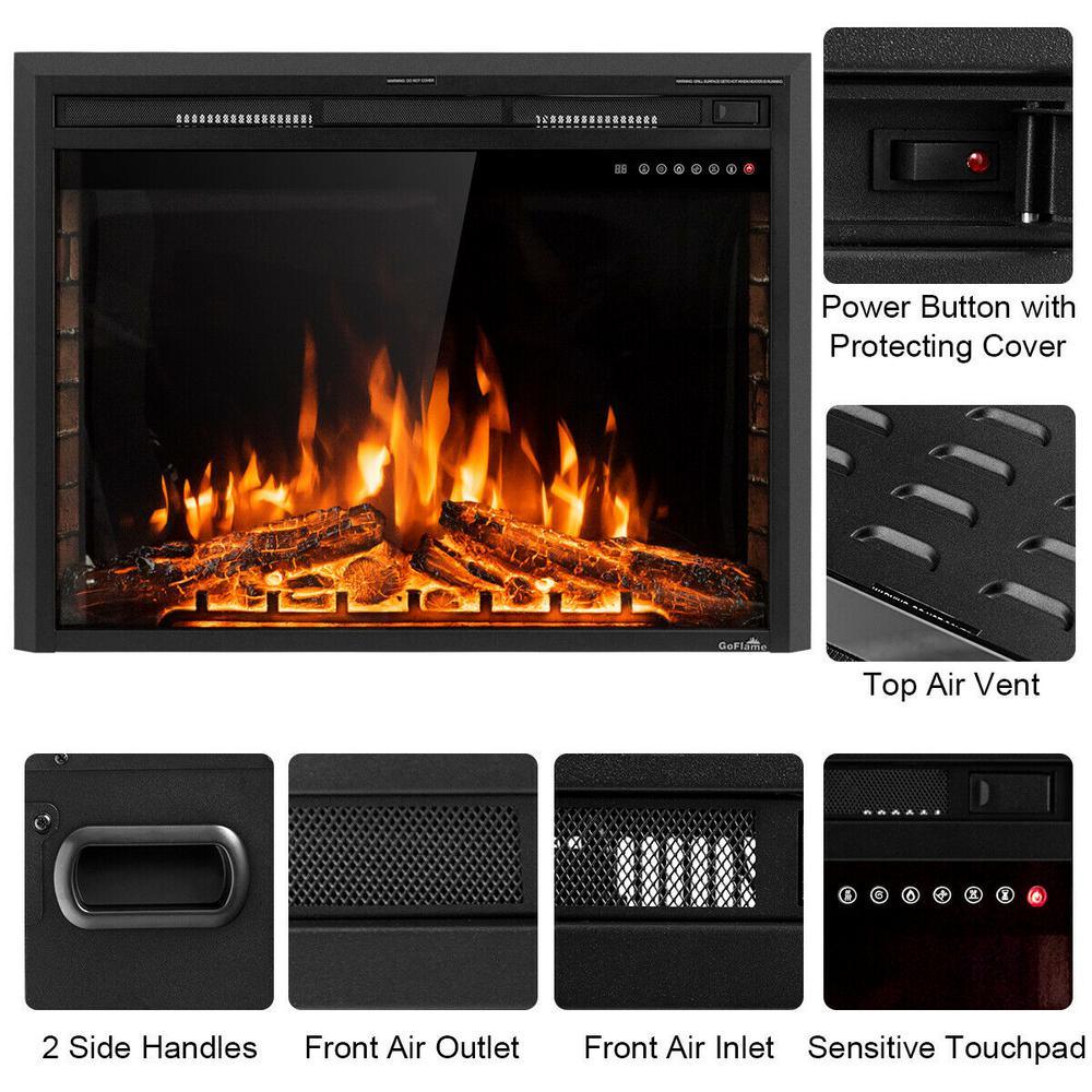 9 in. W x 27 in. H 750-Watt to 1500-Watt Electric Fireplace Insert Freestanding Wall Mounted Stove Heater Touch in Black - Super Arbor