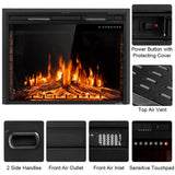 9 in. W x 27 in. H 750-Watt to 1500-Watt Electric Fireplace Insert Freestanding Wall Mounted Stove Heater Touch in Black - Super Arbor