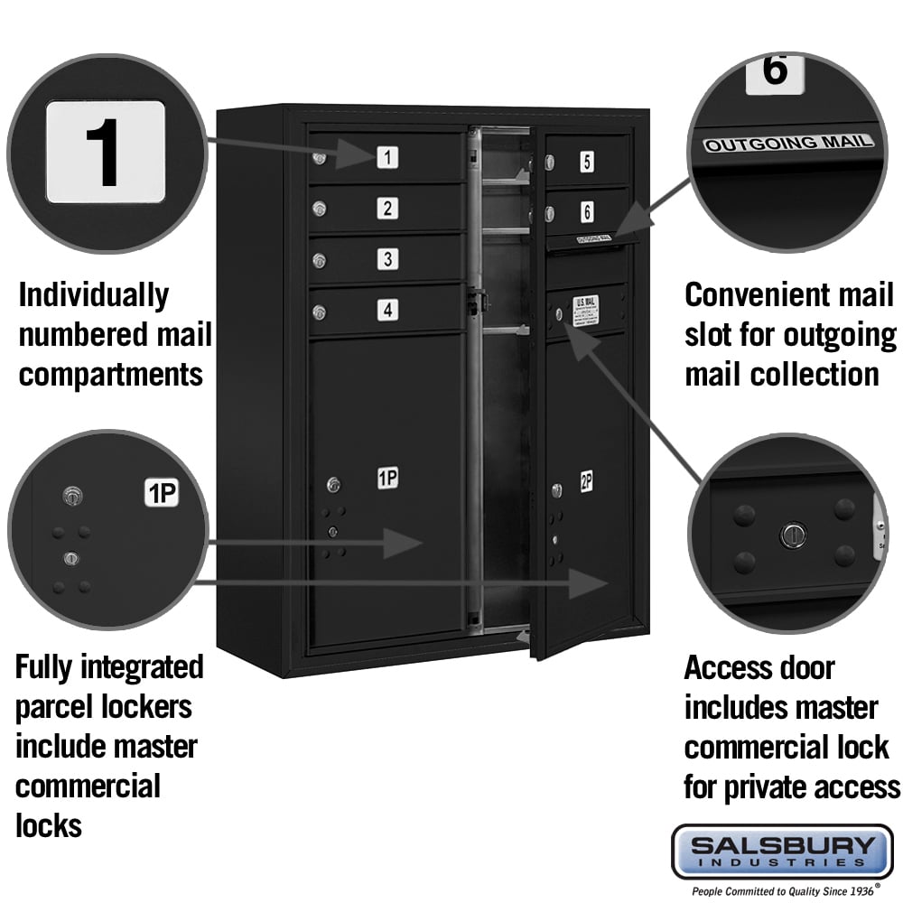 10 Door High Surface Mounted 4C Horizontal Mailbox with Parcel Lockers in Black