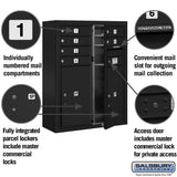 10 Door High Surface Mounted 4C Horizontal Mailbox with Parcel Lockers in Black