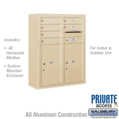 10 Door High Surface Mounted 4C Horizontal Mailbox with Parcel Lockers in Sandstone