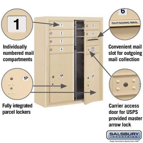 10 Door High Surface Mounted 4C Horizontal Mailbox with Parcel Lockers in Sandstone