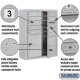 10 Door High Surface Mounted 4C Horizontal Mailbox with Parcel Lockers and Private Access