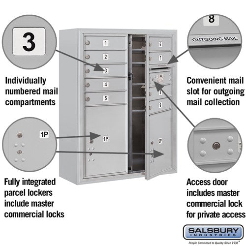 10 Door High Surface Mounted 4C Horizontal Mailbox with Parcel Lockers and Private Access