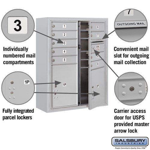 10 Door High Surface Mounted 4C Horizontal Mailbox with Parcel Lockers and USPS Access