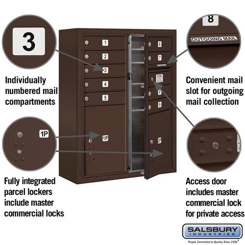 10 Door High Surface Mounted Parcel Locker with 4 Parcel Lockers in Bronze for USPS Access