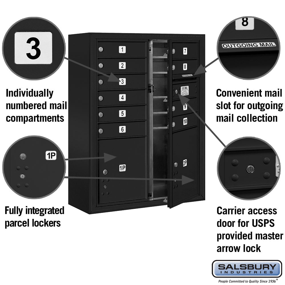 10-Door Surface Mounted Mailbox with Parcel Lockers and USPS Access