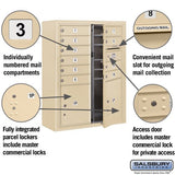 10 Door High Surface Mounted 4C Horizontal Mailbox with Parcel Lockers in Sandstone