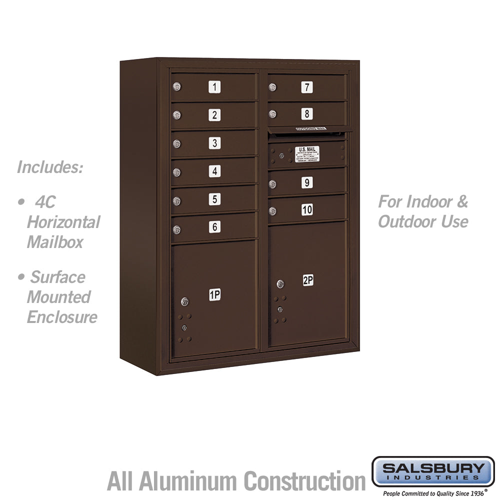 10-Door High Surface Mounted 4C Horizontal Mailbox with Parcel Lockers in Bronze