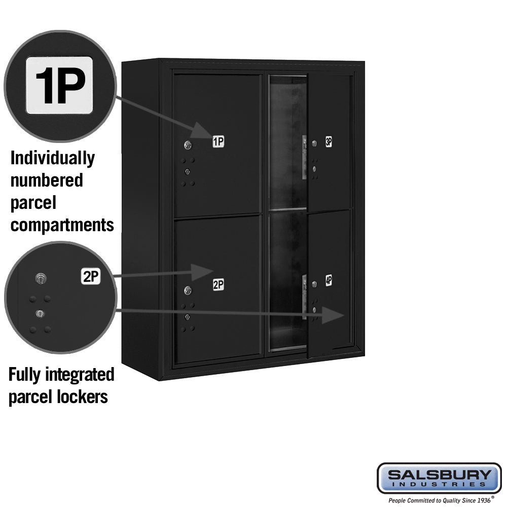 10-Door Surface Mounted Parcel Locker with 4 Parcel Lockers in Black for USPS Access