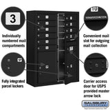 Salsbury Surface Mounted 4C Horizontal Mailbox Unit, Double Column, Black, Front Loading, USPS Access