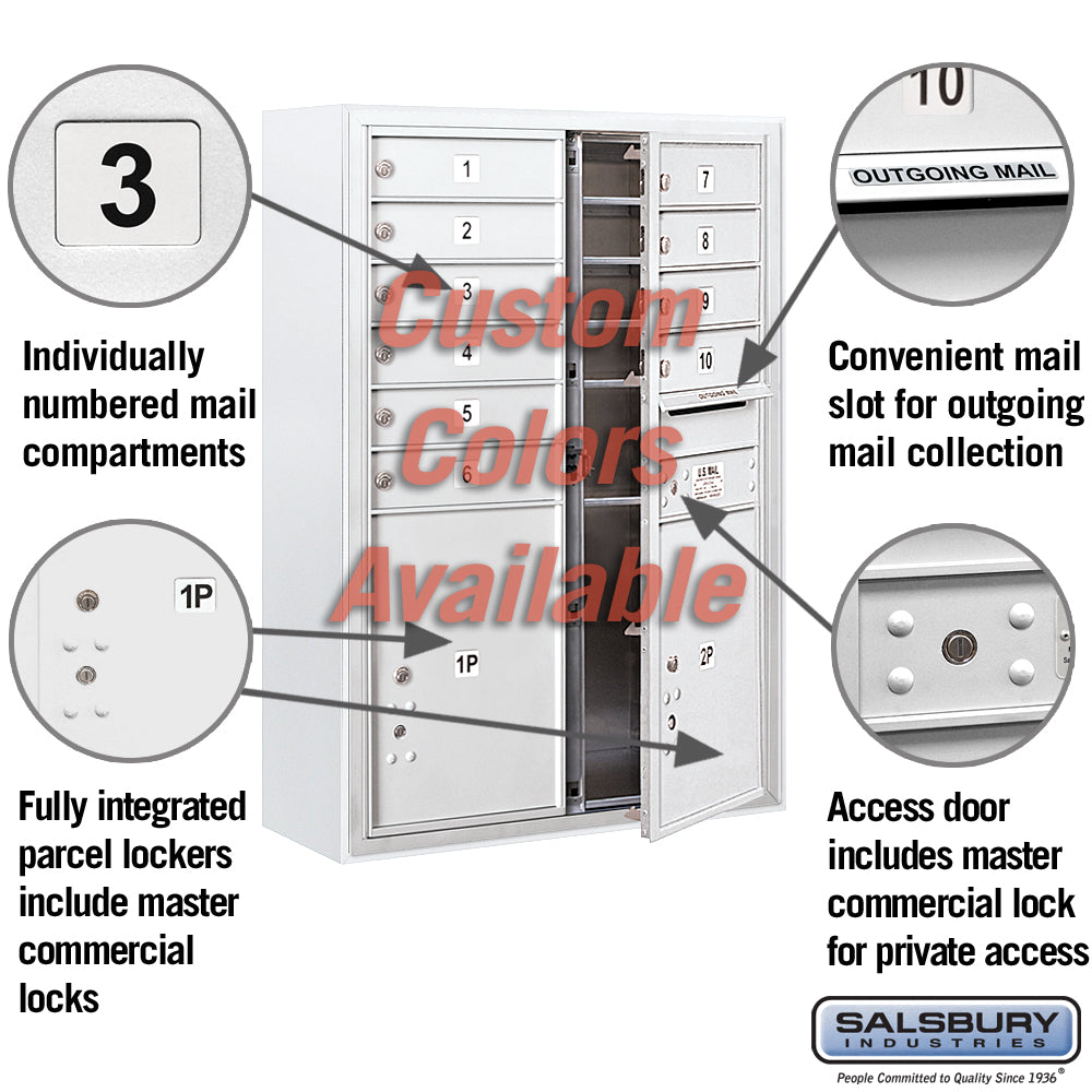 Surface Mounted 4C Horizontal Mailbox Unit - 11 Door High, Double Column, Custom Color, Front Loading, Private Access