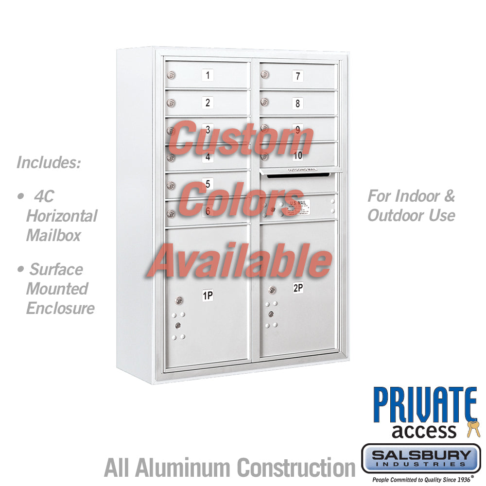 Surface Mounted 4C Horizontal Mailbox Unit - 11 Door High, Double Column, Custom Color, Front Loading, Private Access
