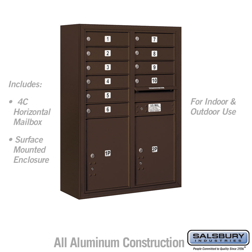 Salsbury Surface Mounted 4C Horizontal Mailbox Unit, 11-Door High, Bronze, Front Loading, USPS Access