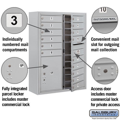 Salsbury Surface-Mounted 4C Horizontal Mailbox Unit – 11-Door High, Double Column, Bronze, Front Loading, Private Access