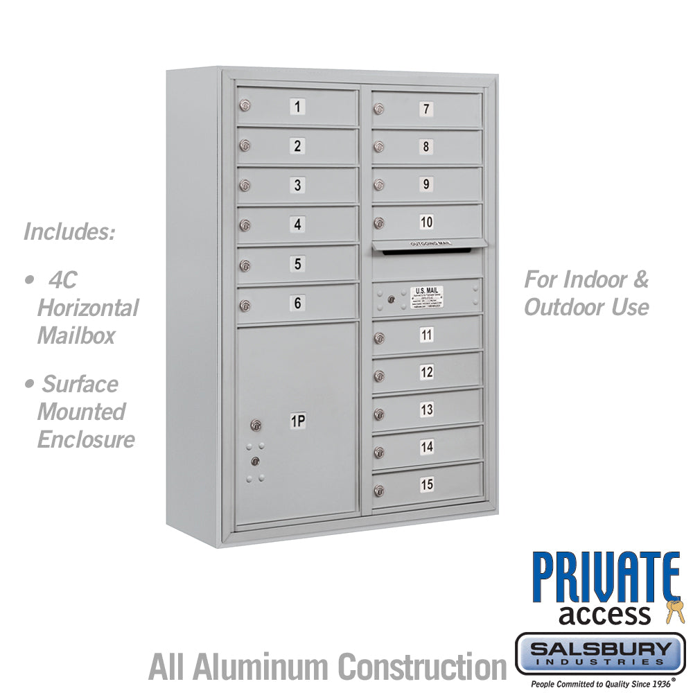 11 Door High Surface Mounted 4C Horizontal Mailbox with Parcel Locker in Aluminum