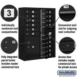11 Door High Surface Mounted 4C Horizontal Mailbox with Parcel Locker in Black