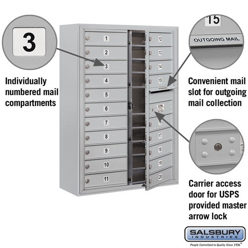 11 Door High Surface Mounted 4C Horizontal Mailbox with 20 Doors in Aluminum with USPS Access