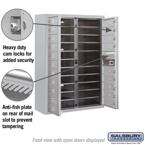 11 Door High Surface Mounted 4C Horizontal Mailbox with 20 Doors in Aluminum with USPS Access