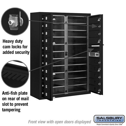 11 Door High Surface Mounted 4C Horizontal Mailbox with 20 Doors in Black with USPS Access