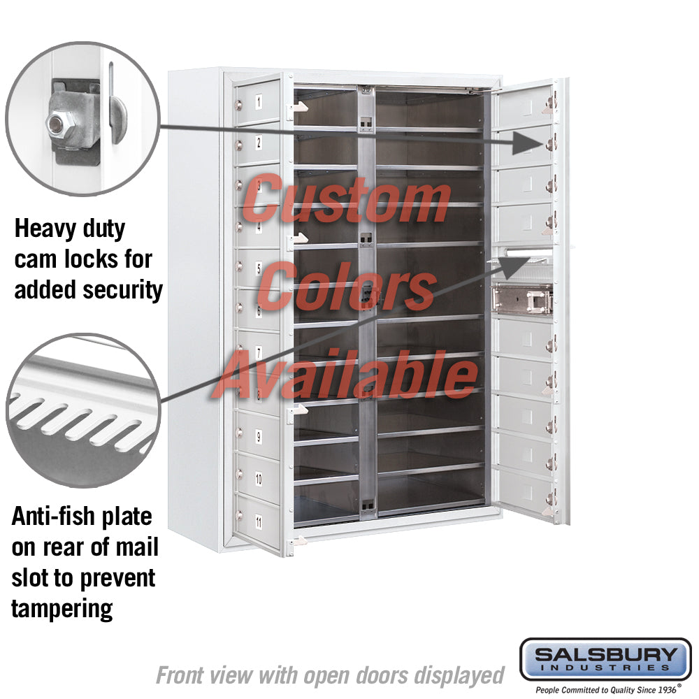 Surface Mounted 4C Horizontal Mailbox Unit - 11 Door High, Double Column, 20 MB1 Doors, Custom Color, Front Loading, Private Access