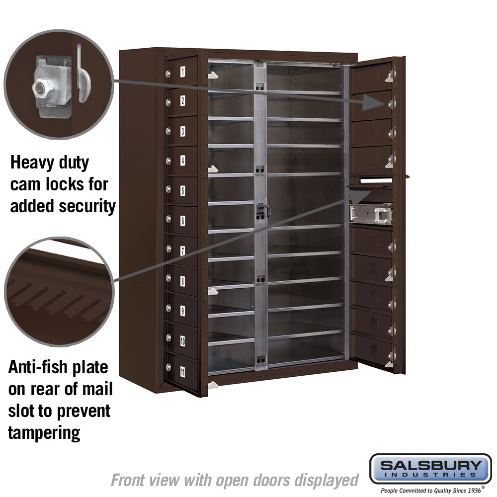 11 Door High Surface Mounted 4C Horizontal Mailbox with 20 Doors in Bronze with Private Access
