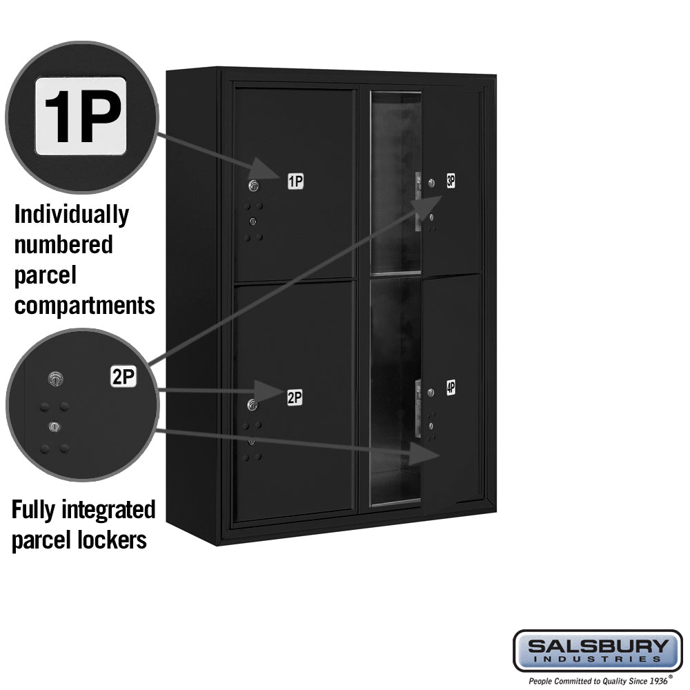 Salsbury Industries 11-Door High Surface Mounted 4C Parcel Locker, 4 Parcel Lockers, Black, USPS Access