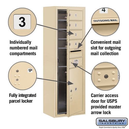 11 Door High Surface Mounted 4C Horizontal Mailbox with Parcel Locker in Sandstone