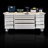 72 in. 15-Drawer Mobile Workbench Tool Chest Cabinet with Wooden Top in Stainless Steel - Super Arbor