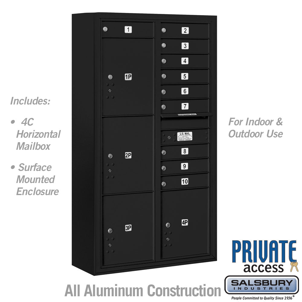 Maximum Height Surface Mounted 4C Horizontal Mailbox with 20 Doors and 2 Parcel Lockers in Black