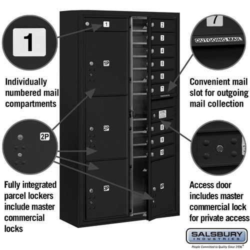 Maximum Height Surface Mounted 4C Horizontal Mailbox with 20 Doors and 2 Parcel Lockers in Black