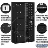 Maximum Height Surface Mounted 4C Horizontal Mailbox with 20 Doors and 2 Parcel Lockers in Black