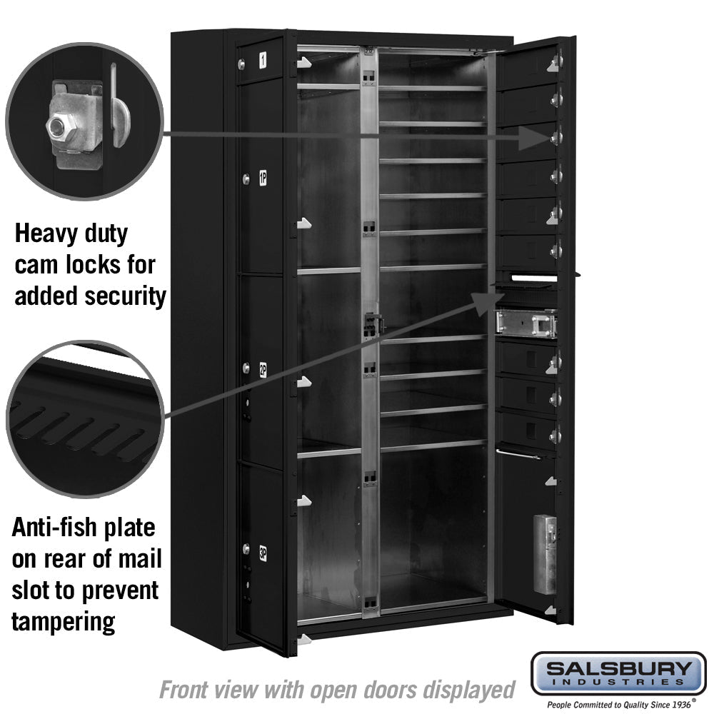 10-Door Surface Mounted Parcel Locker with 4 Parcel Lockers in Black for USPS Access
