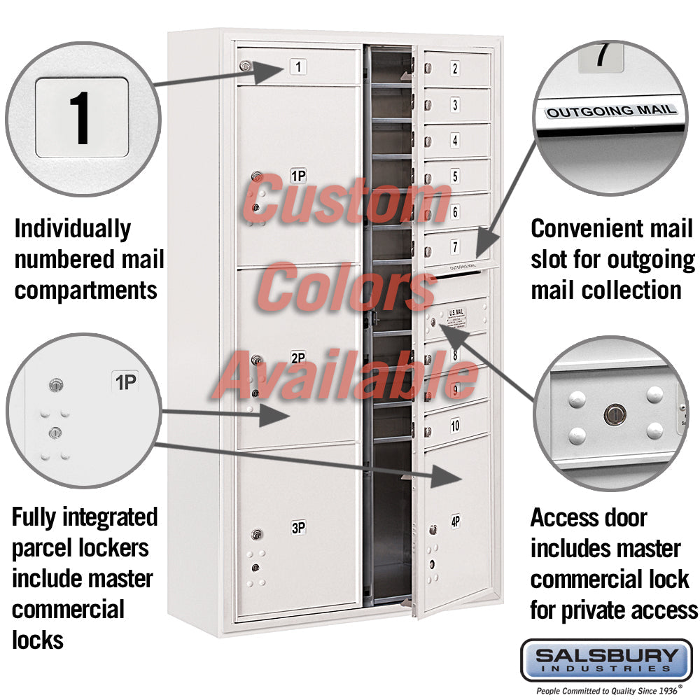 Surface Mounted 4C Horizontal Mailbox Unit - Double Column, Custom Color, Front Loading