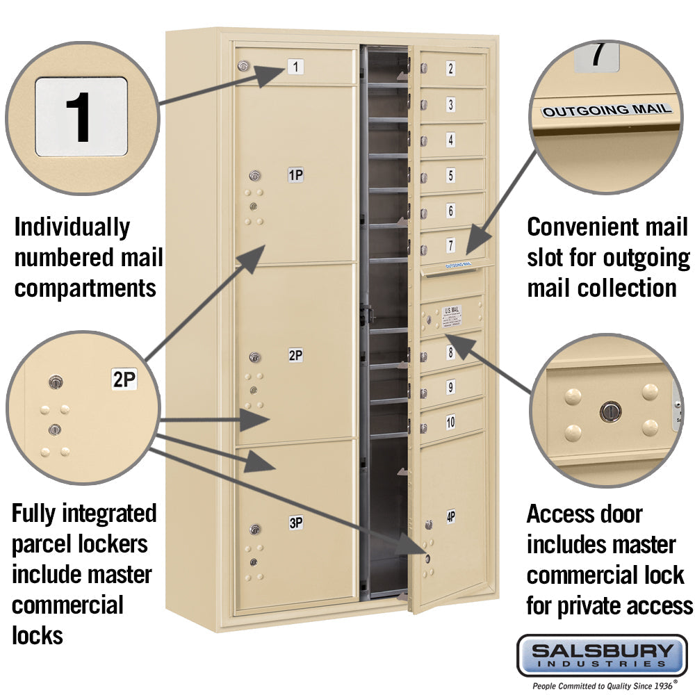 Maximum Height Surface Mounted 4C Horizontal Mailbox with 15 Doors and 3 Parcel Lockers