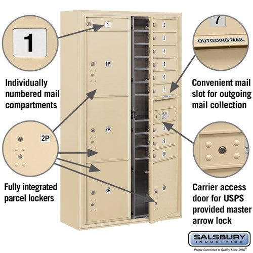 Maximum Height Surface Mounted 4C Horizontal Mailbox with Parcel Lockers