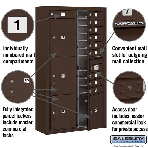 Maximum Height Surface Mounted 4C Horizontal Mailbox with Parcel Lockers in Bronze