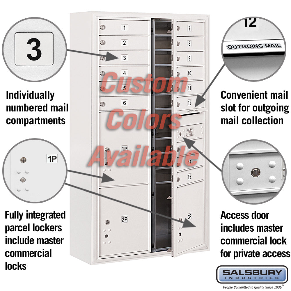 Surface Mounted 4C Horizontal Mailbox Unit - Double Column - 15 MB1 Doors - Custom Color - Front Loading - Private