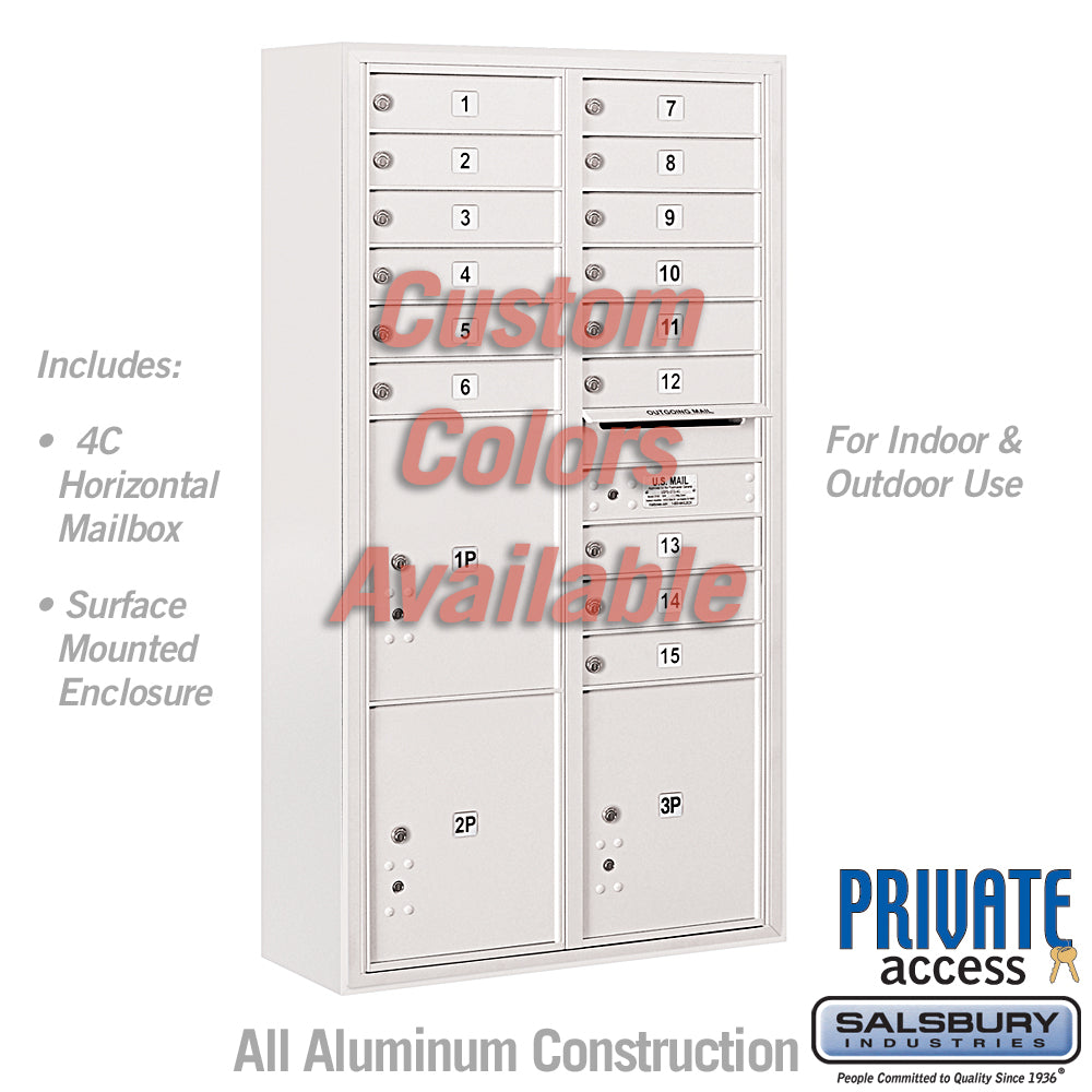 Surface Mounted 4C Horizontal Mailbox Unit - Double Column - 15 MB1 Doors - Custom Color - Front Loading - Private