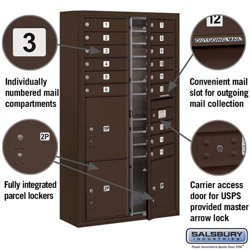 Maximum Height Surface Mounted 4C Horizontal Mailbox with Parcel Lockers in Bronze