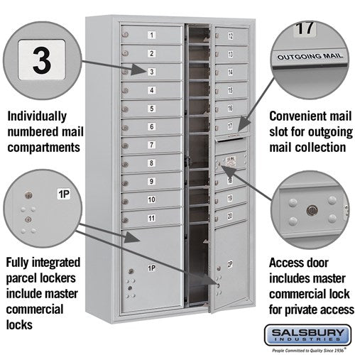 Maximum Height Surface Mounted 4C Horizontal Mailbox with 14 Doors for Private Access