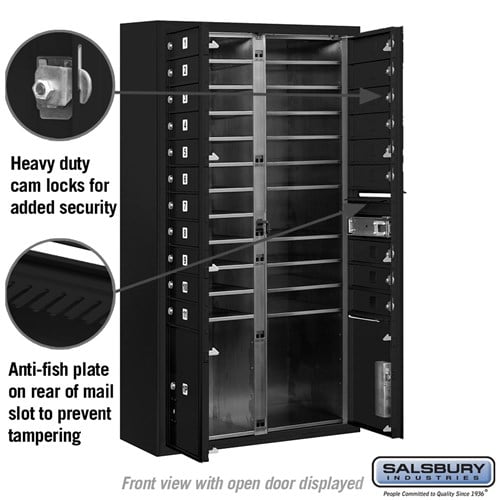 Maximum Height Surface Mounted 4C Horizontal Mailbox with 20 Doors and 2 Parcel Lockers in Black