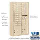 Maximum Height Surface Mounted 4C Horizontal Mailbox with 20 Doors and 2 Parcel Lockers in Sandstone