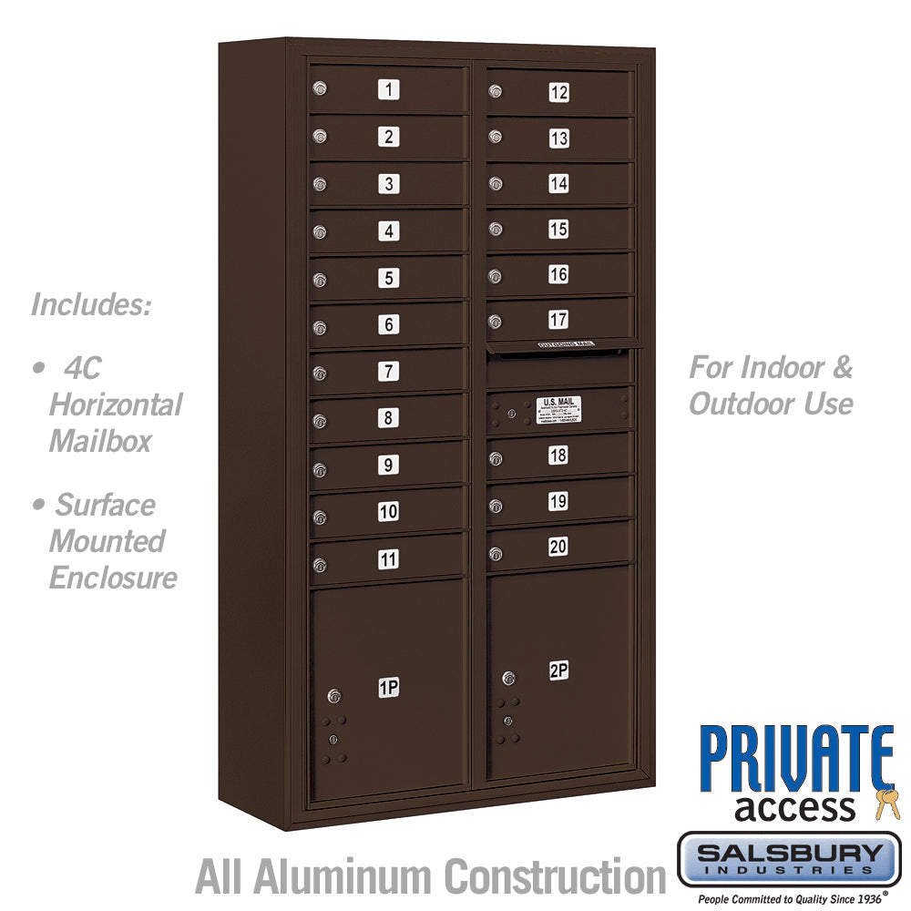 Maximum Height Surface Mounted 4C Horizontal Mailbox with 14 Doors in Bronze with Private Access