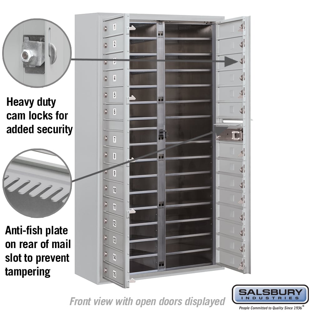 Salsbury Surface Mounted 4C Horizontal Mailbox Unit, Maximum Height, Double Column, Aluminum, Front Loading, Private Access