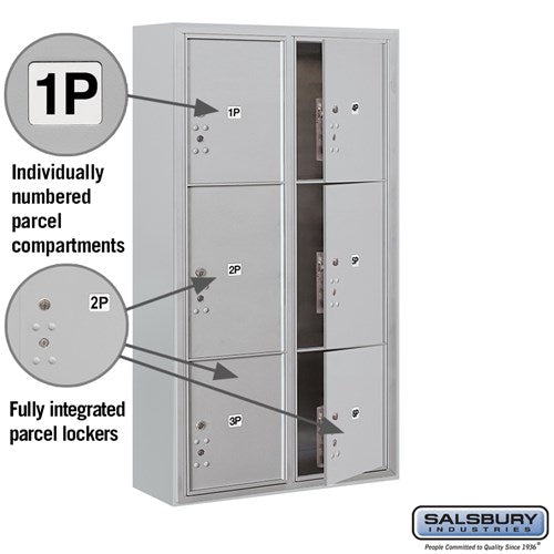 Maximum Height Surface Mounted 4C Horizontal Parcel Locker with 6 Parcel Lockers in Aluminum with Private Access